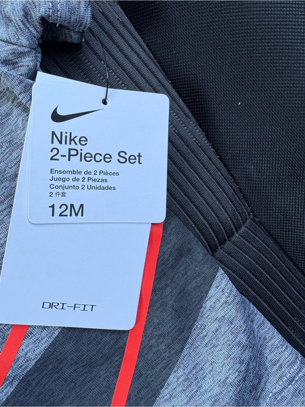 Nike Kids 2-Piece Active Set - Gray Top with Red Swoosh & Black Shorts - Picture 3 of 4